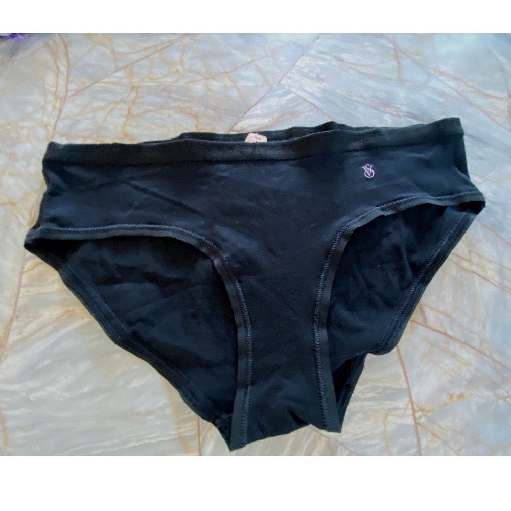 Victorias Secret Black Cotton Hiphugger Panty XS Logo Waistband Vintage Y2k